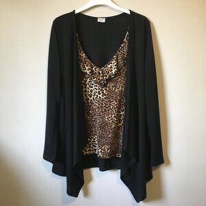 Suzy Shier Made in Canada Black Waterfall Cardigan & Rosette Tank Set